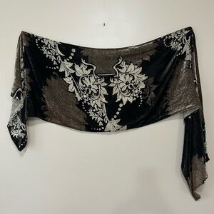 Chicos Silk Blend Scarf / Wrap Brown Black and Cream